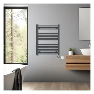 (Anthracite, 800x600mm) Bathroom Prefilled Electric Heated Towel Rail Straight Radiator Thermo S