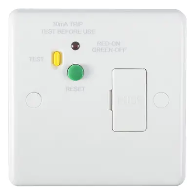 1 Gang Single 13A Unswitched Fuse Spur & 30mA Passive RCD WHITE Safety Wall