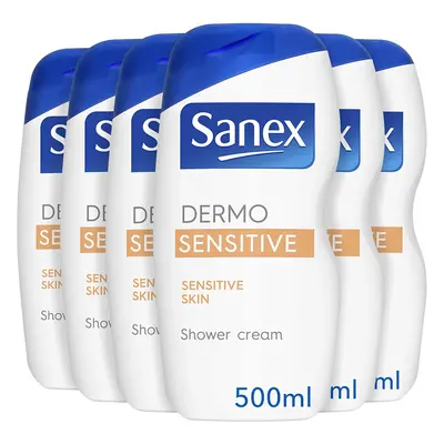 Sanex Dermo Sensitive Shower Gel ml Pack of 6, Cream Body Wash for Sensitive Skin, Natural Moist