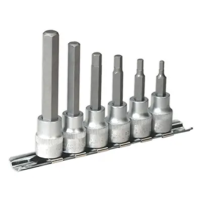 6 PACK Hex Socket Bit Set - 3/8" Square Drive - 3mm to 10mm Long Allen Male Bits