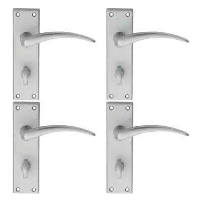 4x PAIR Slim Arched Door Handle on Bathroom Backplate x 43mm Satin Chrome