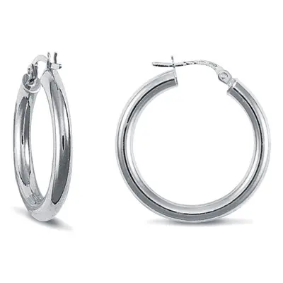 Jewelco London Ladies 9ct White Gold Polished 3mm Hoop Earrings 25mm - JER128