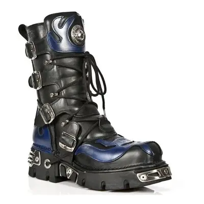 (38) NEW ROCK 107-C5 Unisex Blk Blue Leathr Biker Shoes