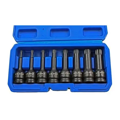 Us Pro by Bergen 8pc 1/2 Impact spline Socket Bit Set M5-M18 Bits Cr-Mo 80mm