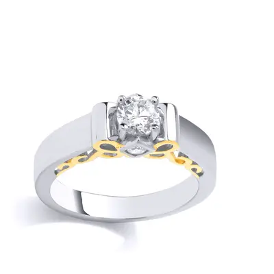 (Q) Jewelco London Rhodium & Gold-Plated Sterling Silver & CZ Fancy Ring Engagement Ring - GVR96