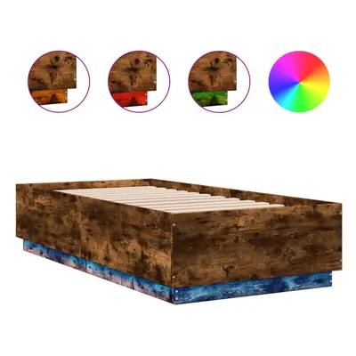 (smoked oak, x cm) vidaXL Bed Frame with LED Lights Bed Base Mattress Foundation Engineered Wood