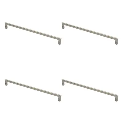 4x Flat D Bar Door Pull Handle x 15mm 600mm Fixing Centres Satin Steel