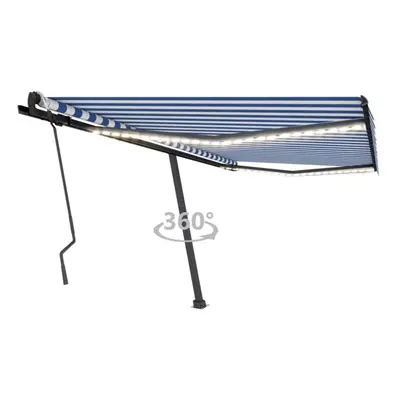 vidaXL Manual Retractable Awning with LED 450x300 cm Blue and White Balcony