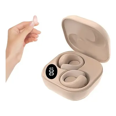 (Khaki) Small Clip Open Ear Headphones Wireless Ear Clip Air Conduction Conducting Earphone Head