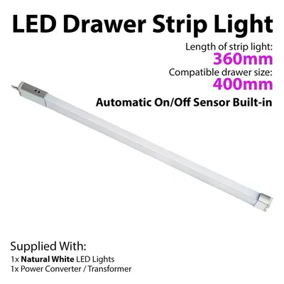 400mm LED Drawer Strip Light AUTO ON/OFF PIR SENSOR Kitchen Cupboard Door Unit