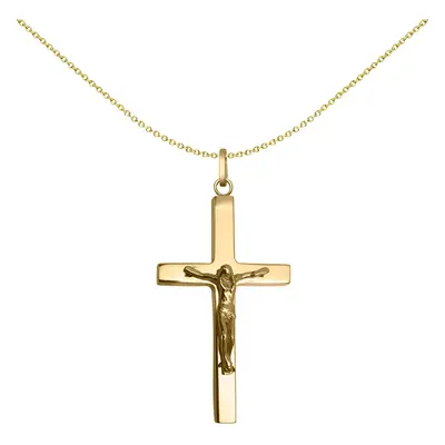 Jewelco London 9ct Yellow Gold Lightweight Square Tube Jesus Crucifix Cross Pendant - JPX156