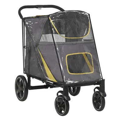 PawHut One-Click Foldable Pet Travel Stroller with Rain Cover for L Dogs, Grey