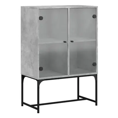 (concrete grey) vidaXL Side Cabinet with Glass Doors Hall Storage Cabinet Cupboard Smoked Oak