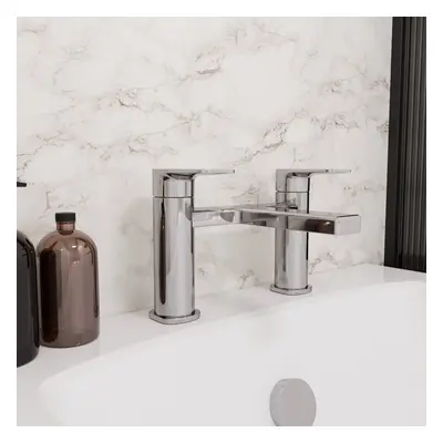 Nes Home Modern Round Deck Mounted Brass Mono Twin Lever Bath Mixer Chrome