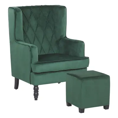 Armchair SANDSET with Footstool Velvet Dark Green