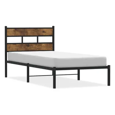 vidaXL Metal Bed Frame without Mattress Home Bed Base Smoked Oak 90x200 cm