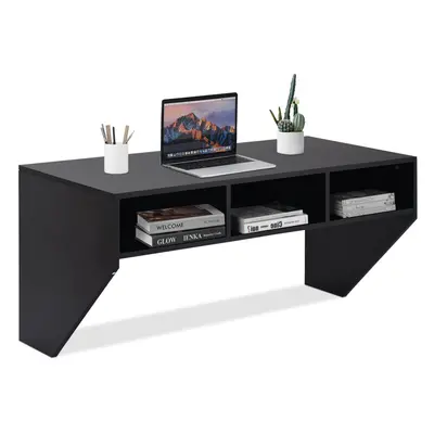 Wall Mounted Floating Computer Desk Wood PC Work Study Table W/Storage