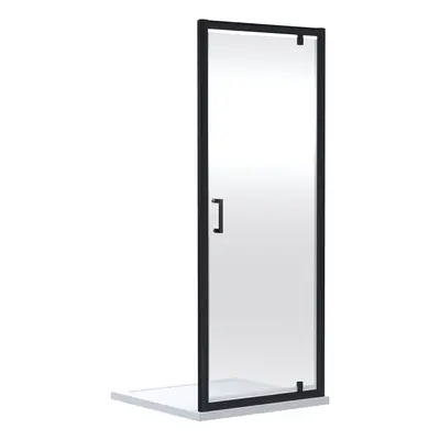 Ruwa 6mm Toughened Safety Glass Reversible Pivot Shower Door - x 800mm - Matt Black - Balterley