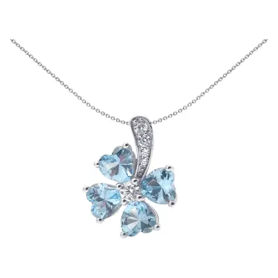 Jewelco London Rhodium Plated Sterling Silver Baby Blue CZ Shamrock Leaf Clover Hearts Lucky Cha