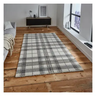 (160x220cm) Modern Wellness Tartan Check Rugs in Cream Light Grey