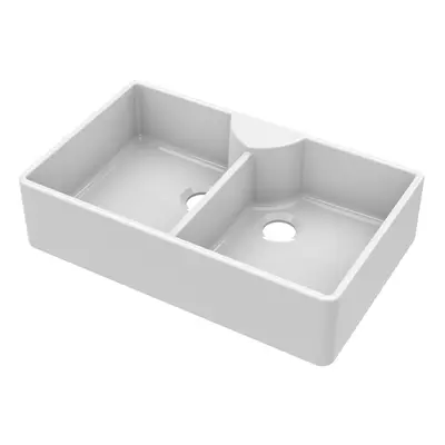 895mm - Bowl Stepped Weir Butler Kitchen Sink - Tap Ledge, No Overflow, Tap Hole