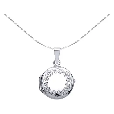 Jewelco London Ladies Sterling Silver Round Floral Locket Necklace inch - LK25