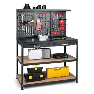 Metal Work Bench Garage Worktable Storage Table W/ Shelves & Drawers