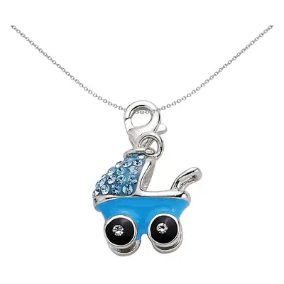 Jewelco London Sterling Silver Blue Crystal Buggie Pram Charm - CM123BLU