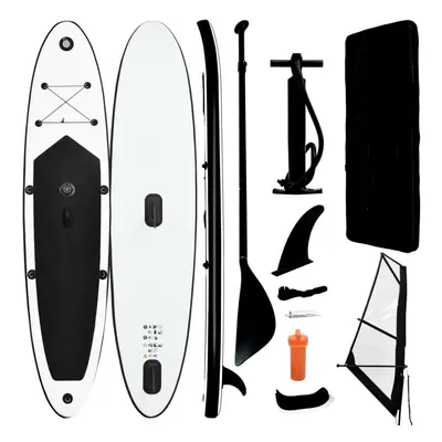 vidaXL Inflatable Stand Up Paddleboard with Sail Set Black and White SUP Board