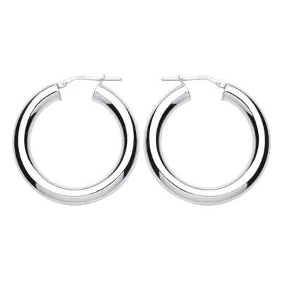 Jewelco London Ladies Sterling Silver Polished Hoop Earrings 32mm - ER94