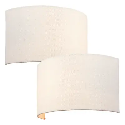 2 PACK Fabric LED Wall Light Vintage White Semi Circle Linen Shade Lamp Fitting