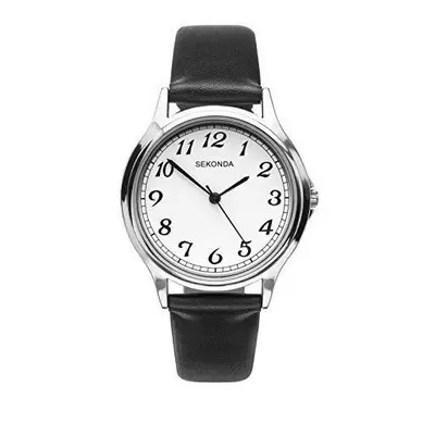 Sekonda Easy Read Mens Analogue Quartz Watch with White Dial and Black Leather Strap