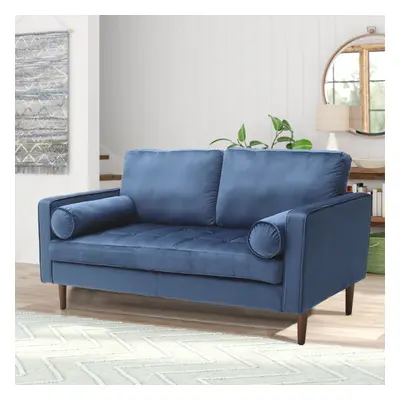 (Navy Blue) 2-Seat Velvet Sofa with Bolster Pillows