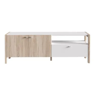 Widescreen TV Unit Modern Design in Oa and White Combination Finish.