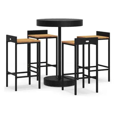 (black, piece) vidaXL Garden Bar Set Bar Table and Chair Poly Rattan and Solid Wood Acacia