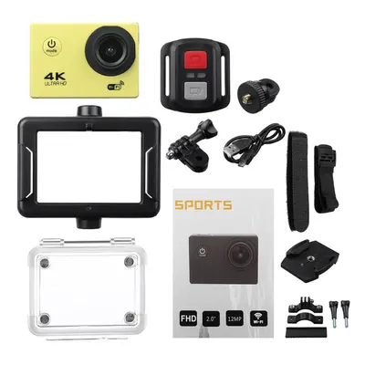 (Yellow) Action Camera 4K @30fps Ultra HD 16MP WiFi Camcorder Wireless Cam IPX8 Waterproof Under