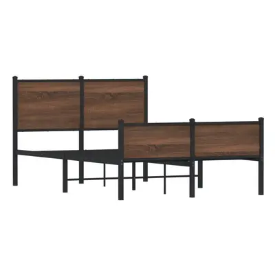 vidaXL Metal Bed Frame with Headboard and Footboard Brown Oak Small Double