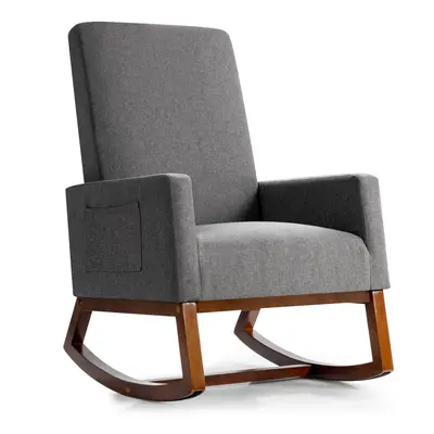 Modern Rocking Chair Upholstered Fabric Armchair with Rubber Wood Base