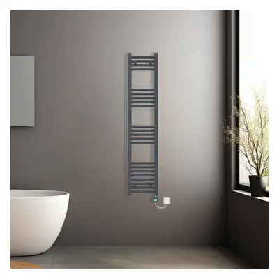 (Anthracite, 1400x300mm) Prefilled Electric Heated Towel Rail Radiator Curved Thermo Smart WiFi