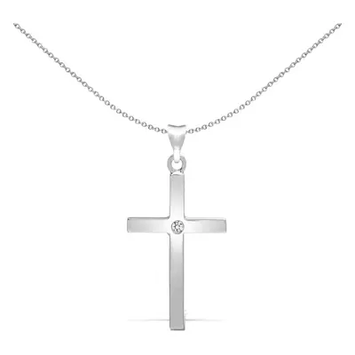 Jewelco London Solid 9ct White Gold Rub Over Set Round I SI2 0.05ct Diamond Solitaire Cross Pend