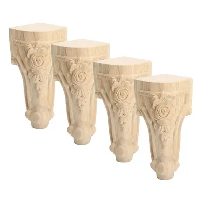 (M) 4Pcs Solid Wood Carved Furniture Foot Leg Support TV Cabinet Couch Sofa European Style