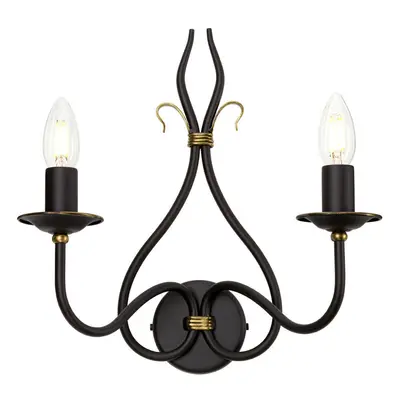 Twin Wall Light Sconce Wrought Iron Embellished with Gold Rust/Gold LED E14 60W