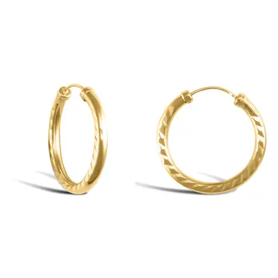 Jewelco London Ladies 9ct Yellow Gold Diamond Cut Capped Sleeper 2.5mm Hoop Earrings 20mm - JER7