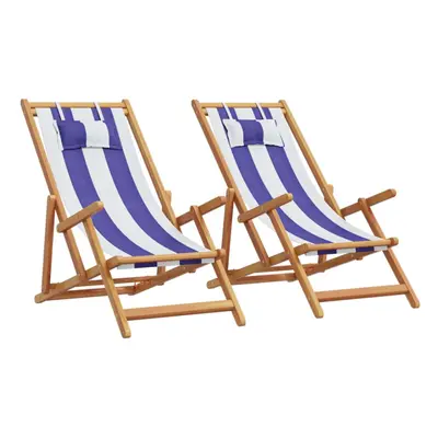 (blue and white, with armrest/ pcs) vidaXL Folding Beach Chair Outdoor Chair Garden Beach Fabric