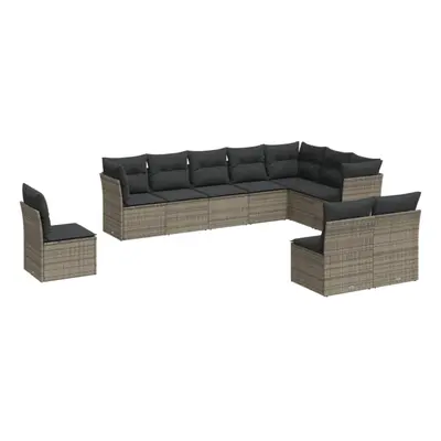 vidaXL Garden Sofa Set Piece with Cushions Outdoor Sofa Grey Poly Rattan