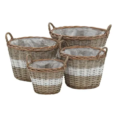 vidaXL 4x Raised Bed Wicker with PE Lining Real Rattan Plant Flower Basket Bin