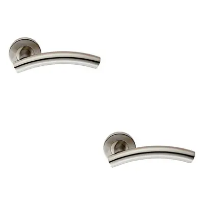 2x PAIR Arched Round Bar Handle on Round Rose Concealed Fix Satin Steel