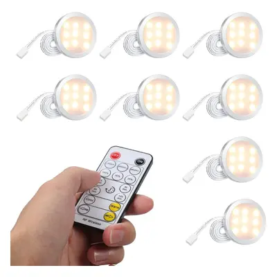 (UK Plug) Slim Round Shape LEDs Under Cabinet Light Kit Set Puck Lamp 8PCS