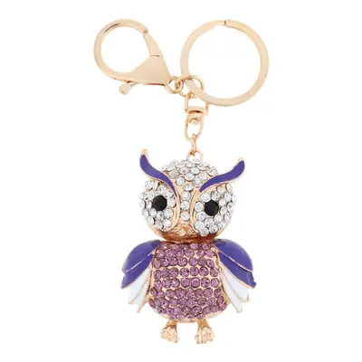 (Purple) Jewelry Hollow Alloy Vintage Shinning Rhinestone Owl Pendant Key Ring Chain