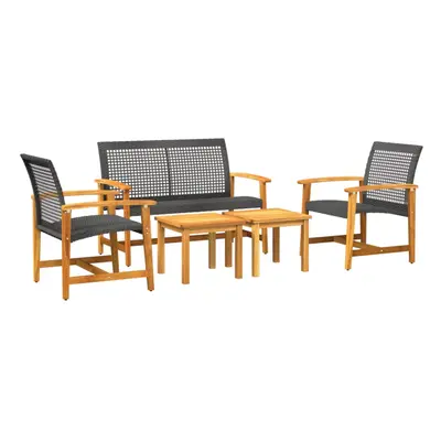 vidaXL Garden Lounge Set Piece Sofa Set Black Poly Rattan and Acacia Wood